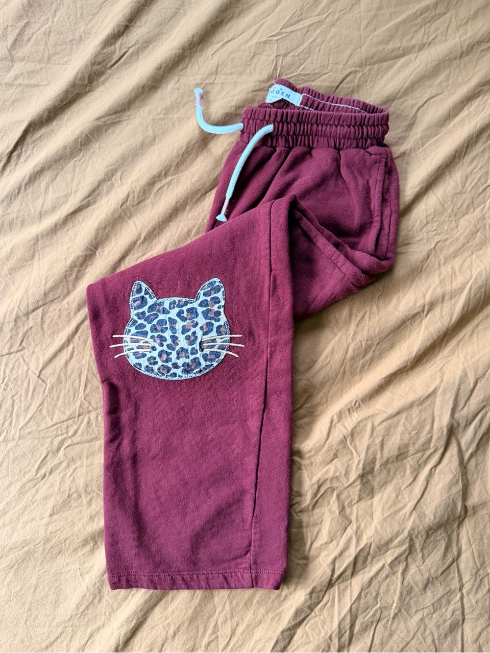 Girls' Mini Boden Maroon Cat Patch Jogger Pants